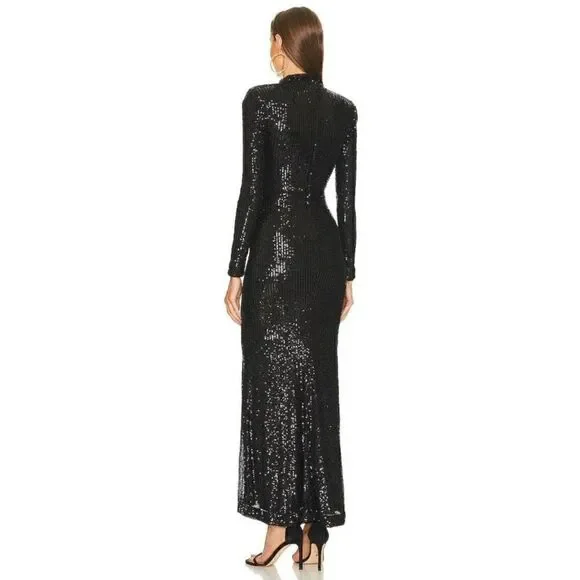 NEW Michael Costello x Revolve Houston Sequins Mesh Maxi Dress in  Black.Size M